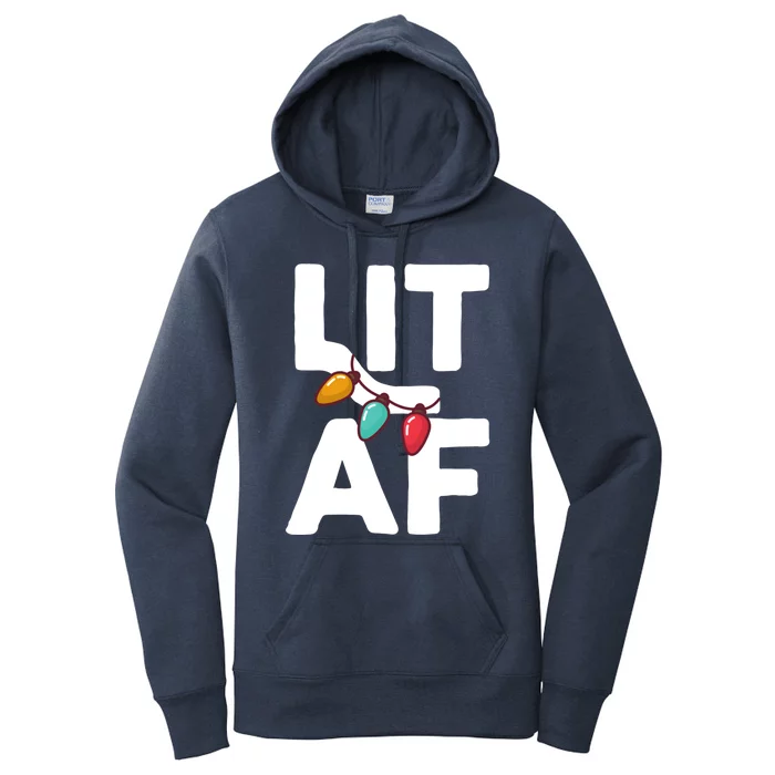 Lit Af Funny Christmas Ing Pun Xmas Party Graphic Cool Gift Women's Pullover Hoodie