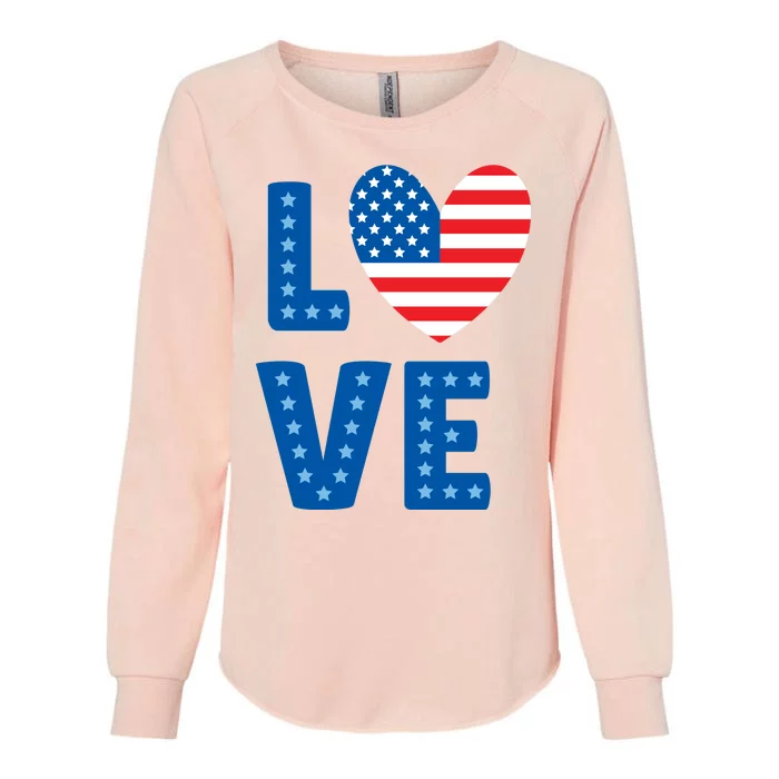 Love American Flag Heart 4th Of July Womens California Wash Sweatshirt