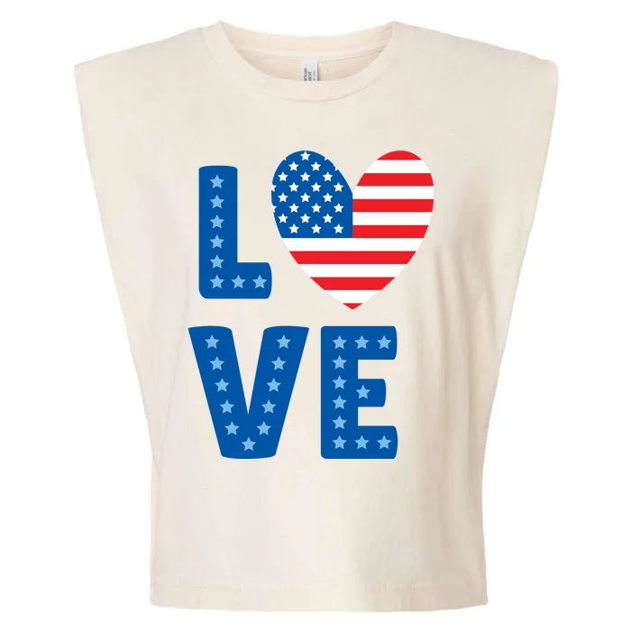 Love American Flag Heart 4th Of July Garment-Dyed Women's Muscle Tee