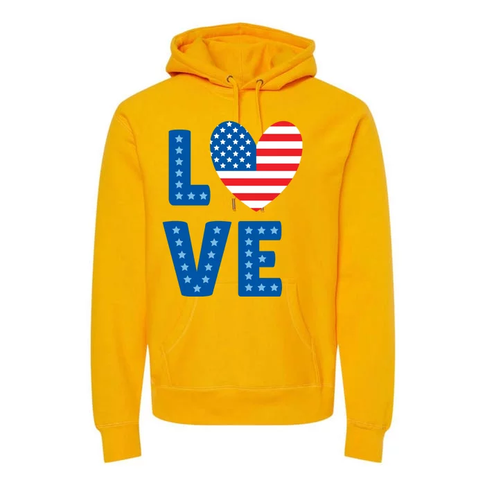 Love American Flag Heart 4th Of July Premium Hoodie