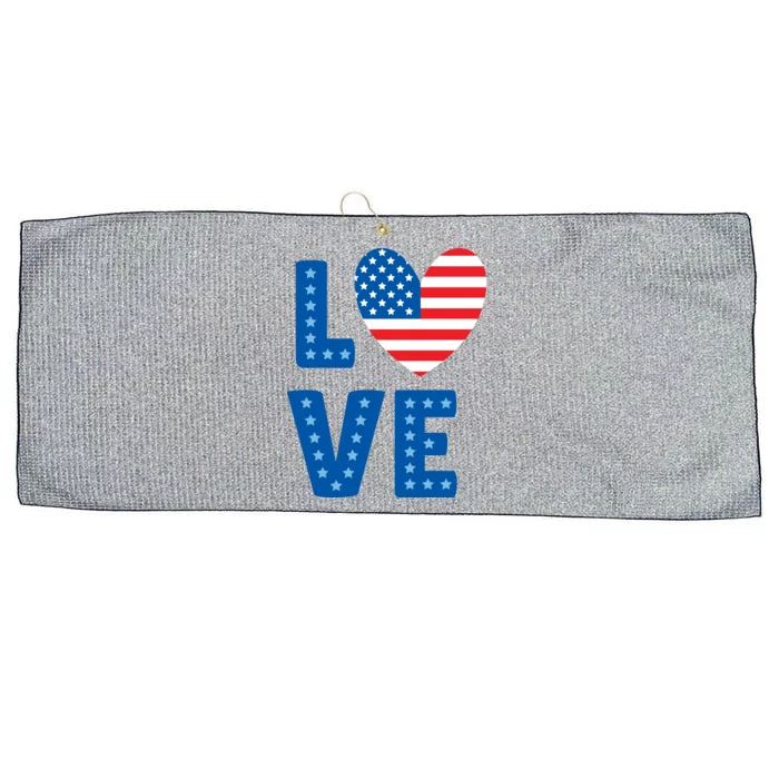 Love American Flag Heart 4th Of July Large Microfiber Waffle Golf Towel