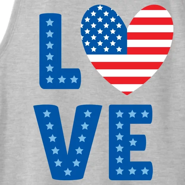 Love American Flag Heart 4th Of July Ladies Tri-Blend Wicking Tank