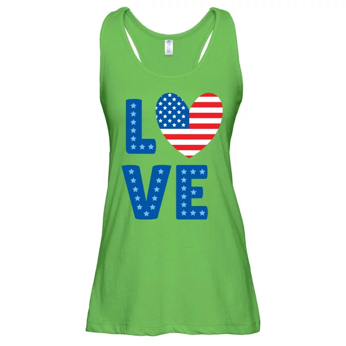 Love American Flag Heart 4th Of July Ladies Essential Flowy Tank