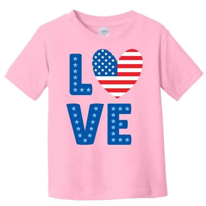 Love American Flag Heart 4th Of July Toddler T-Shirt