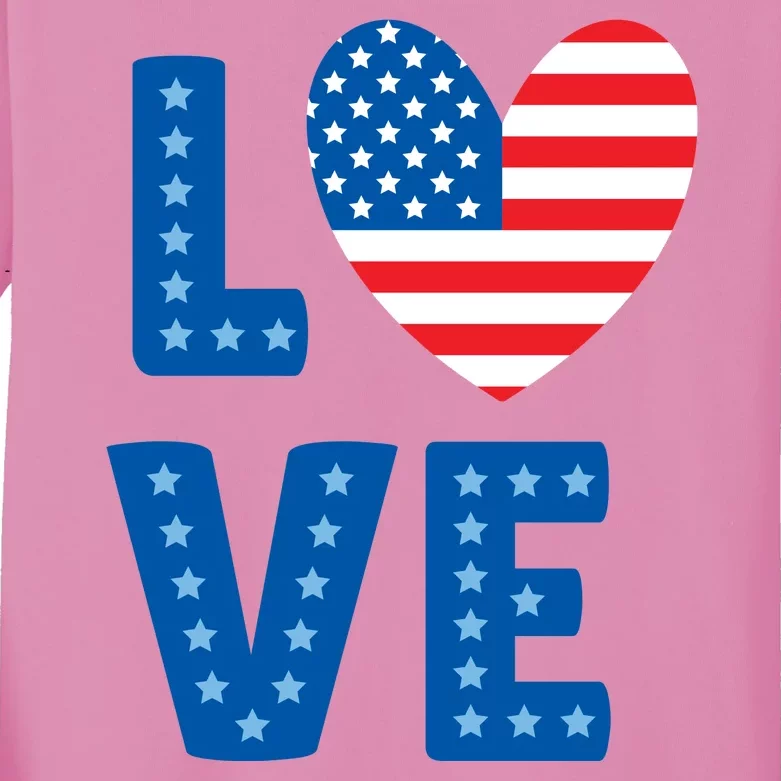 Love American Flag Heart 4th Of July Kids Long Sleeve Shirt