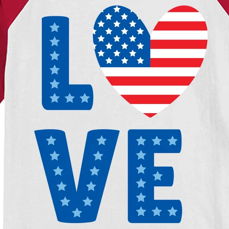 Love American Flag Heart 4th Of July Kids Colorblock Raglan Jersey