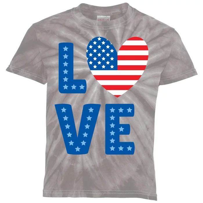 Love American Flag Heart 4th Of July Kids Tie-Dye T-Shirt