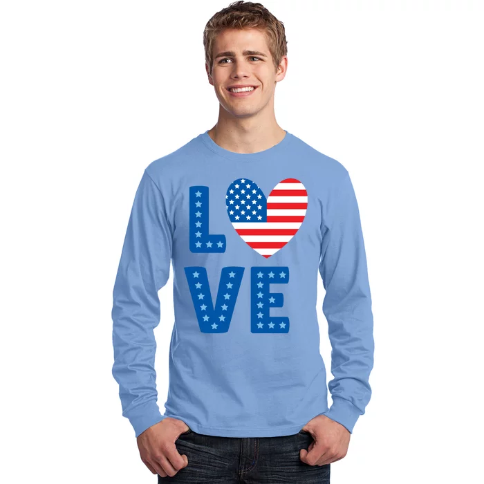 Love American Flag Heart 4th Of July Long Sleeve Shirt