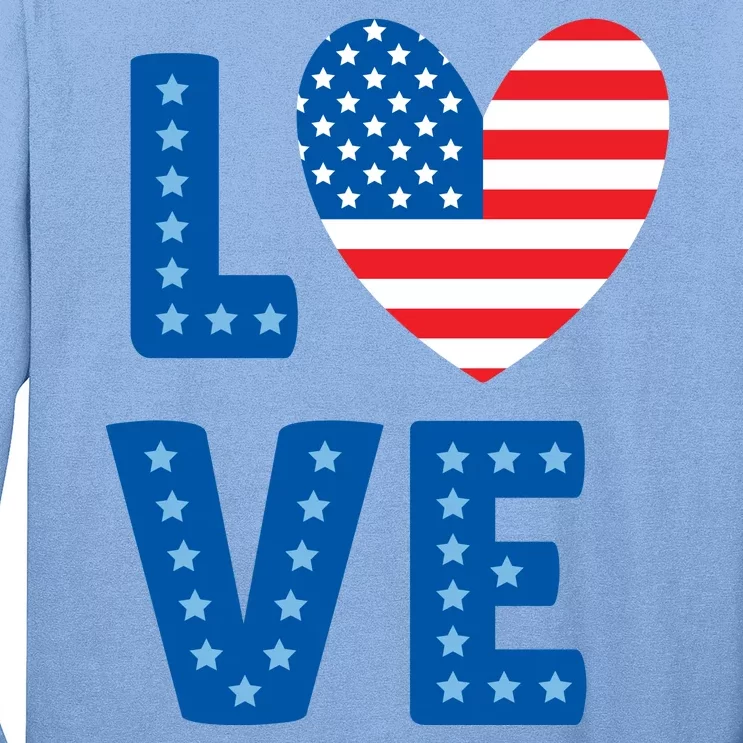 Love American Flag Heart 4th Of July Long Sleeve Shirt