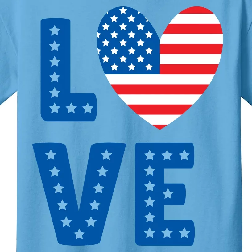 Love American Flag Heart 4th Of July Kids T-Shirt