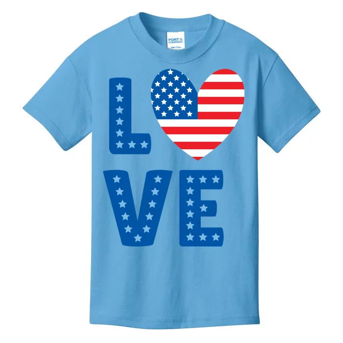 Love American Flag Heart 4th Of July Kids T-Shirt