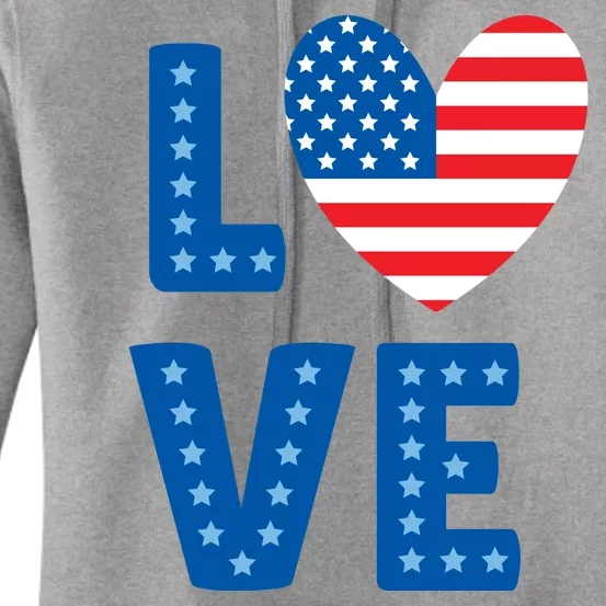 Love American Flag Heart 4th Of July Women's Pullover Hoodie