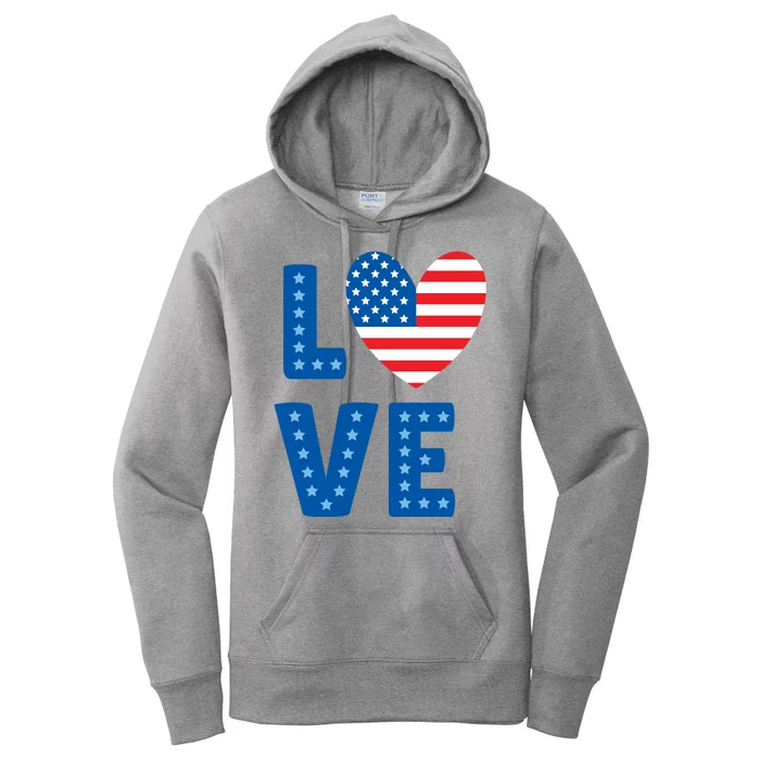 Love American Flag Heart 4th Of July Women's Pullover Hoodie