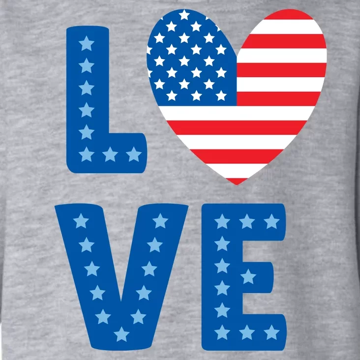 Love American Flag Heart 4th Of July Toddler Hoodie