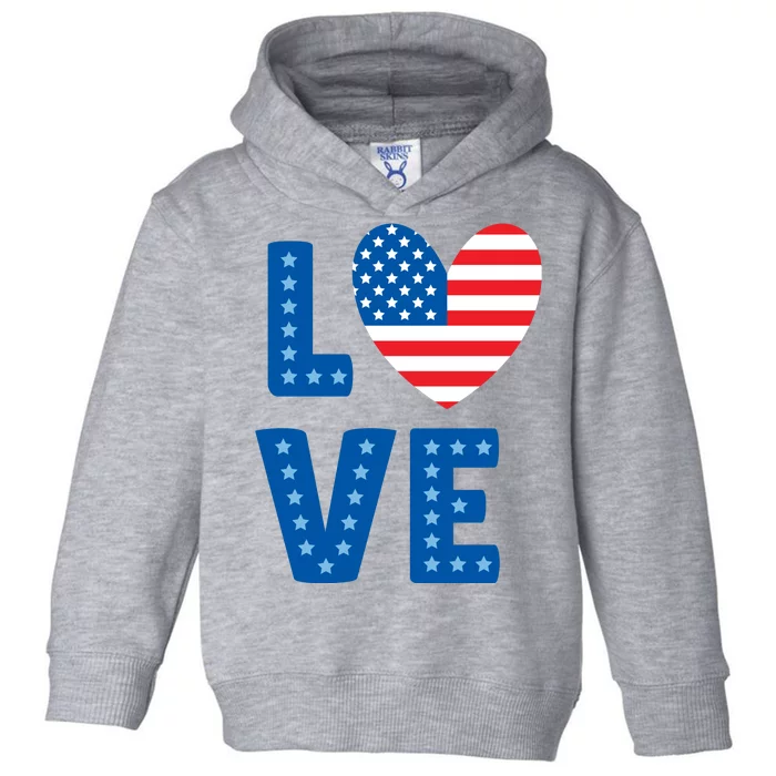 Love American Flag Heart 4th Of July Toddler Hoodie