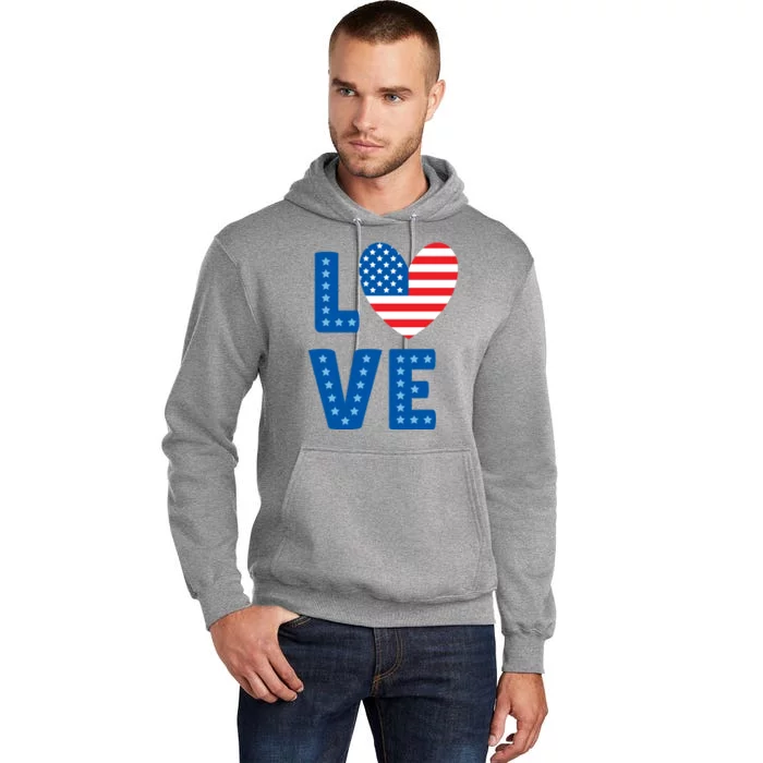 Love American Flag Heart 4th Of July Tall Hoodie