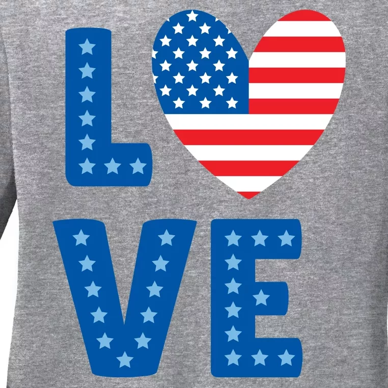 Love American Flag Heart 4th Of July Ladies Long Sleeve Shirt