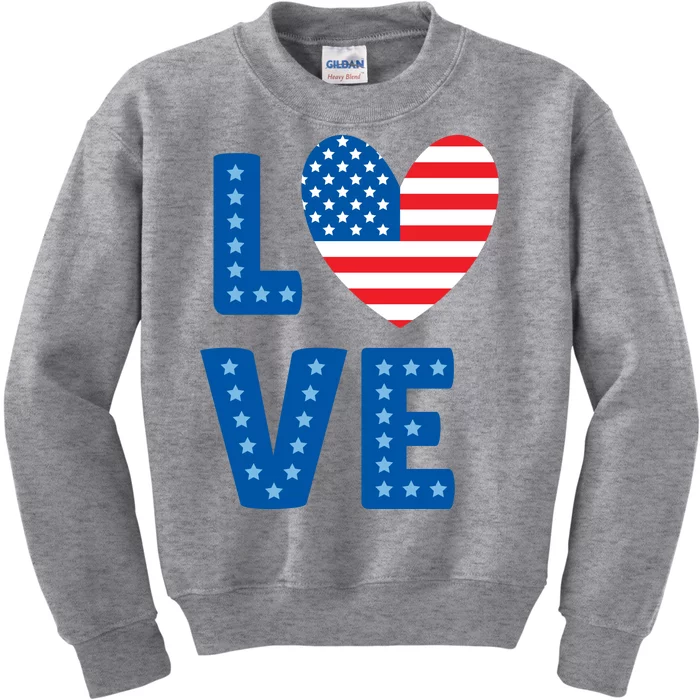 Love American Flag Heart 4th Of July Kids Sweatshirt