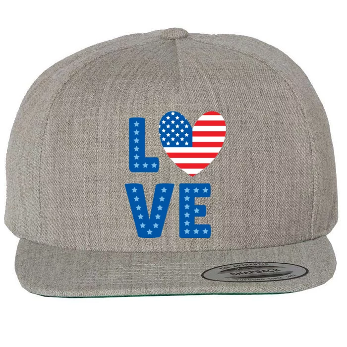 Love American Flag Heart 4th Of July Wool Snapback Cap