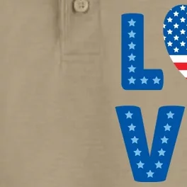 Love American Flag Heart 4th Of July Dry Zone Grid Performance Polo