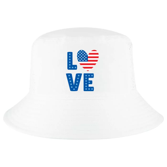 Love American Flag Heart 4th Of July Cool Comfort Performance Bucket Hat