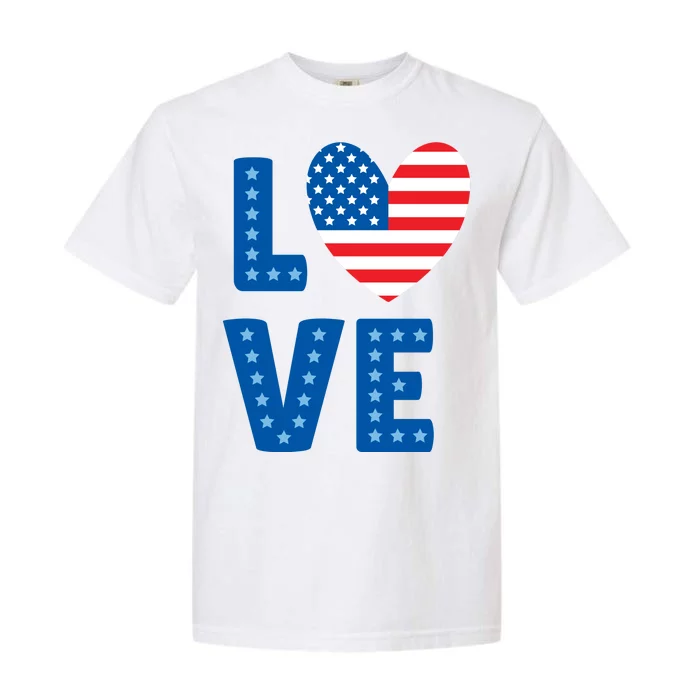 Love American Flag Heart 4th Of July Garment-Dyed Heavyweight T-Shirt