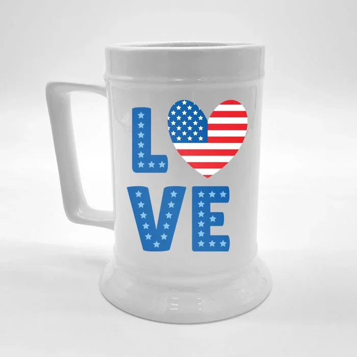 Love American Flag Heart 4th Of July Front & Back Beer Stein