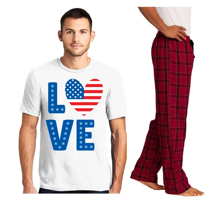 Love American Flag Heart 4th Of July Pajama Set