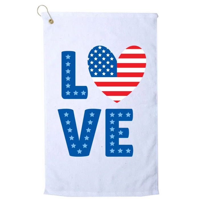 Love American Flag Heart 4th Of July Platinum Collection Golf Towel