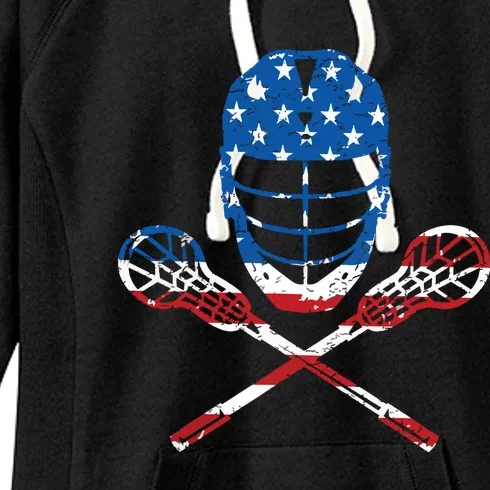 Lacrosse American Flag Lax Helmet Sticks 4th Of July Gifts Women's Fleece Hoodie