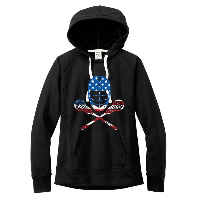 Lacrosse American Flag Lax Helmet Sticks 4th Of July Gifts Women's Fleece Hoodie