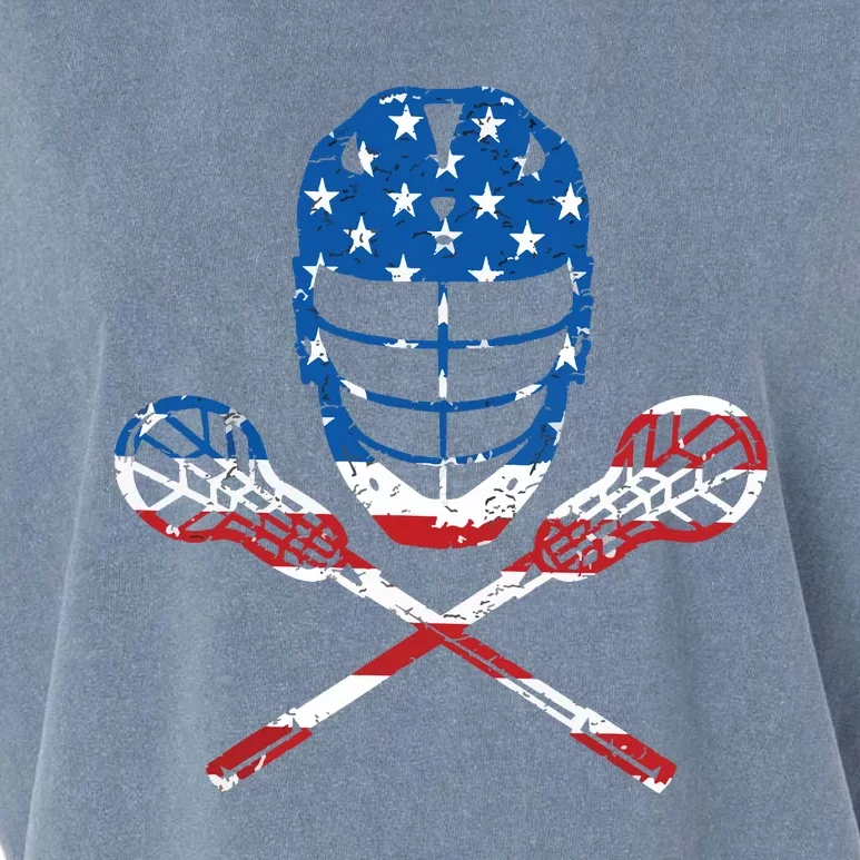 Lacrosse American Flag Lax Helmet Sticks 4th Of July Gifts Garment-Dyed Women's Muscle Tee