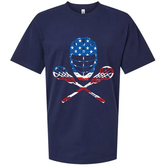 Lacrosse American Flag Lax Helmet Sticks 4th Of July Gifts Sueded Cloud Jersey T-Shirt