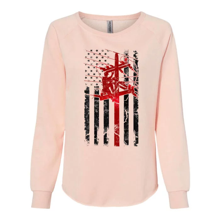 Lineman American Flag Electric Cable Lineworker Womens California Wash Sweatshirt