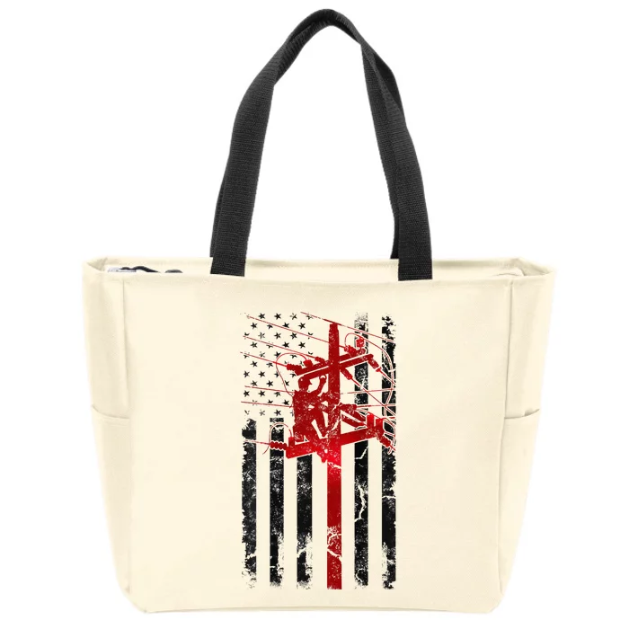 Lineman American Flag Electric Cable Lineworker Zip Tote Bag