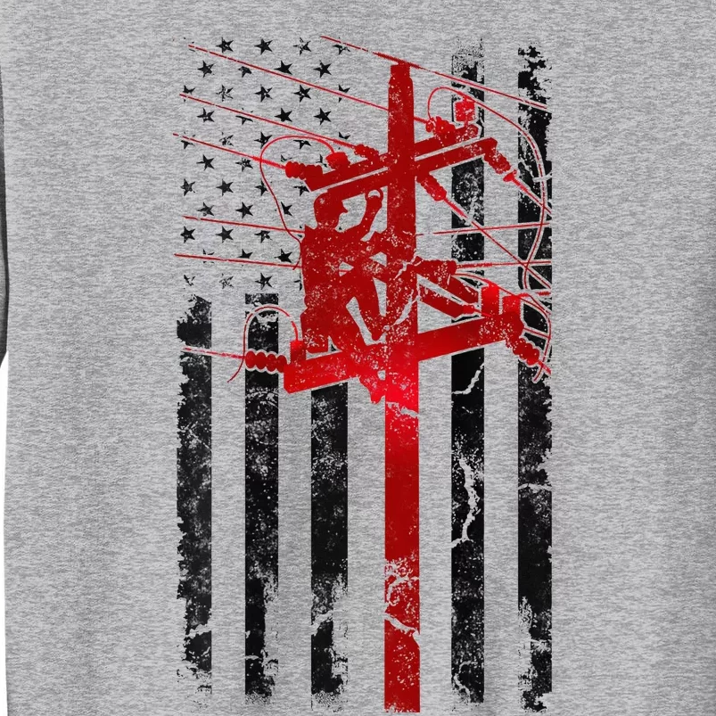 Lineman American Flag Electric Cable Lineworker Tall Sweatshirt