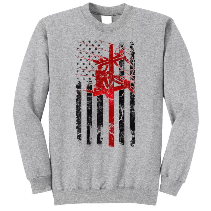 Lineman American Flag Electric Cable Lineworker Tall Sweatshirt