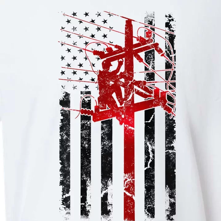 Lineman American Flag Electric Cable Lineworker Sueded Cloud Jersey T-Shirt