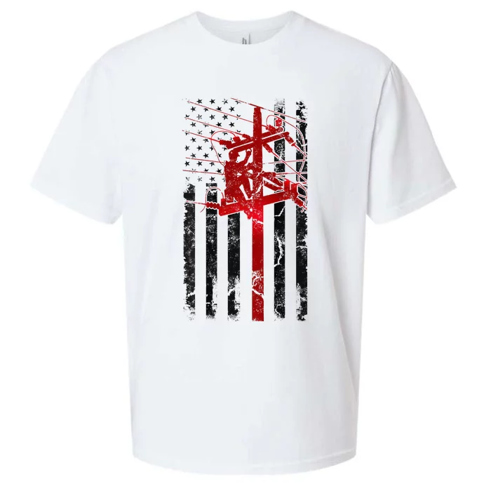 Lineman American Flag Electric Cable Lineworker Sueded Cloud Jersey T-Shirt