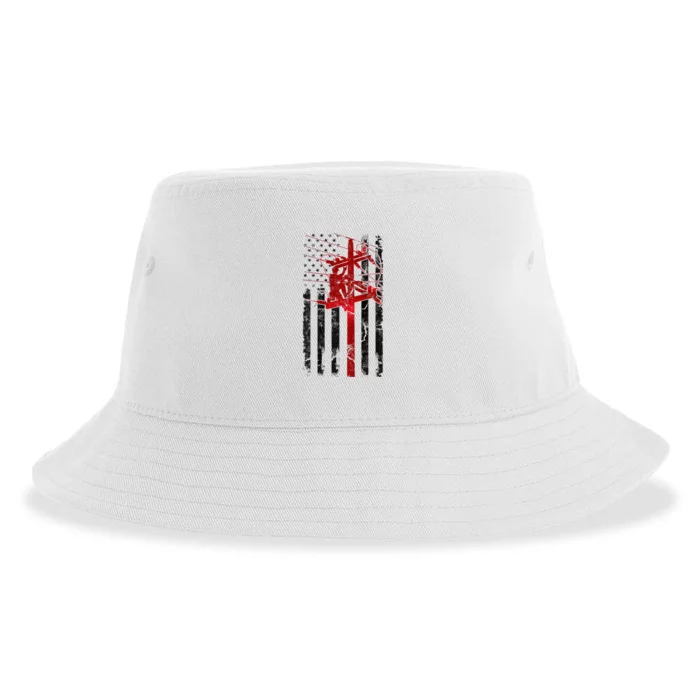 Lineman American Flag Electric Cable Lineworker Sustainable Bucket Hat