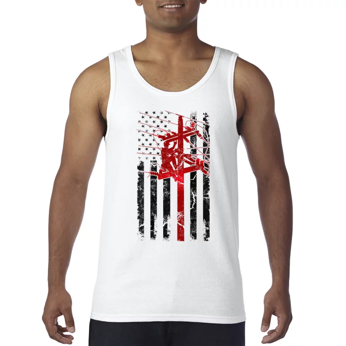 Lineman American Flag Electric Cable Lineworker Tank Top