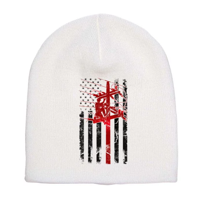 Lineman American Flag Electric Cable Lineworker Short Acrylic Beanie