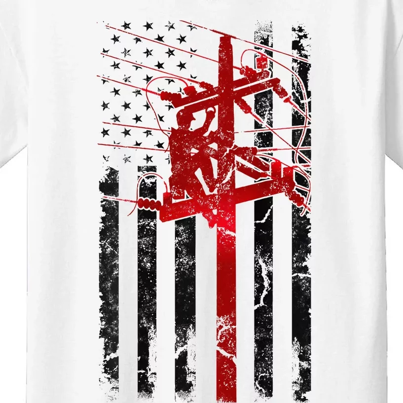 Lineman American Flag Electric Cable Lineworker Kids T-Shirt