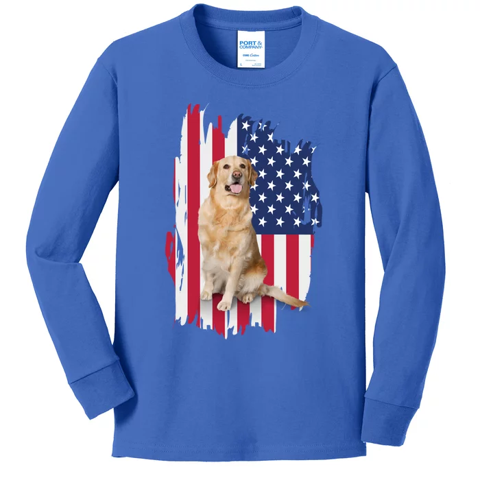 Labrador American Flag 4th Of July Patriotic Dog Cute Gift Kids Long Sleeve Shirt