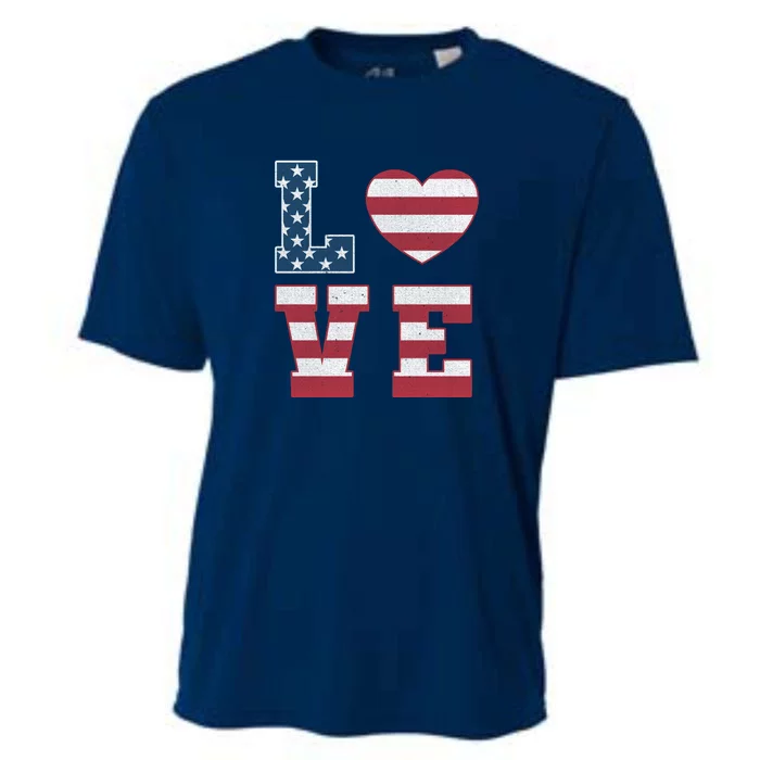 Love American Flag 4th Of July Patriotic American Women Cooling Performance Crew T-Shirt