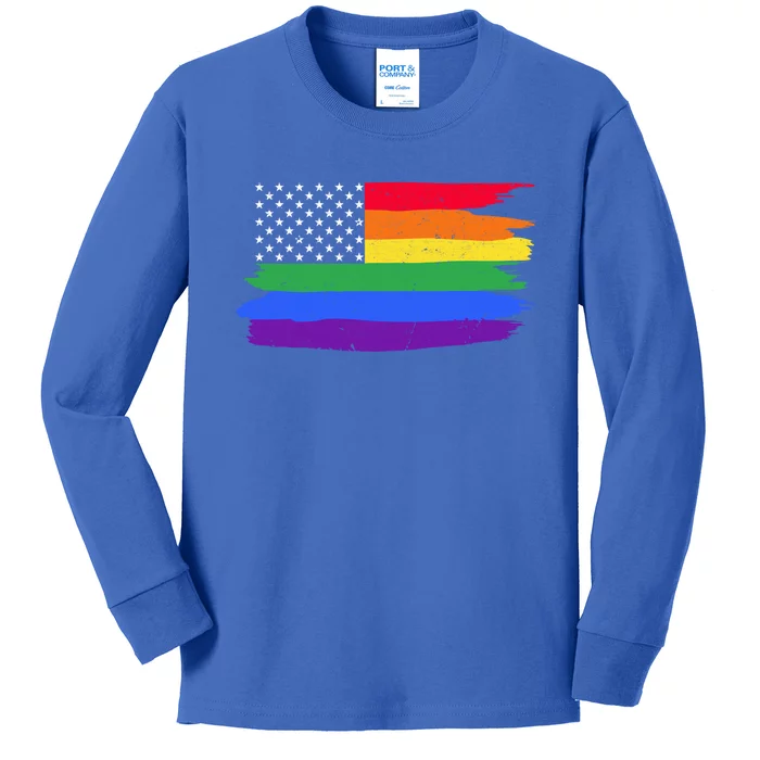 Lgbtq American Flag Colorful Lesbian Gay Pride Gift Kids Long Sleeve Shirt