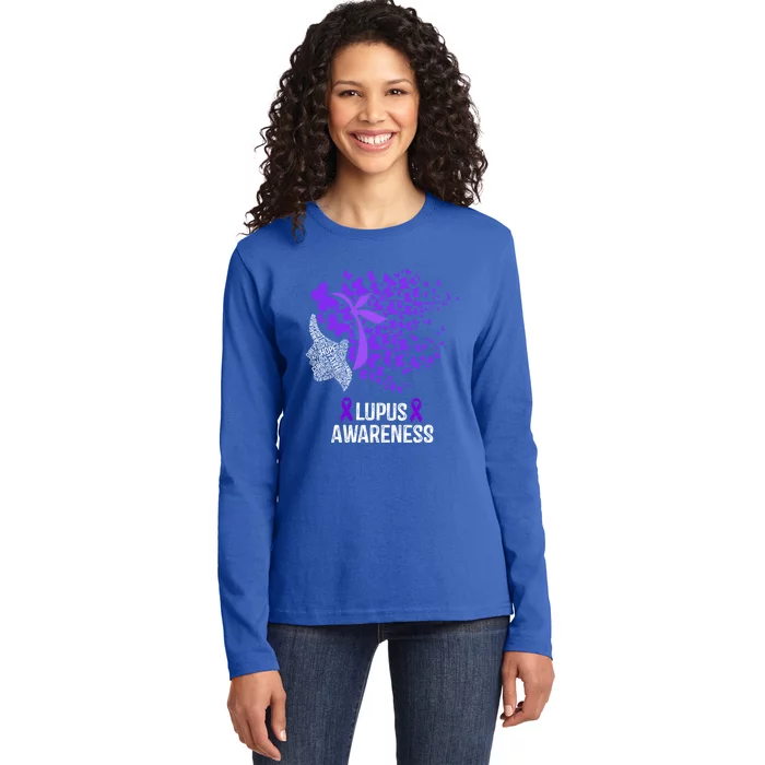 Lupus Awareness Funny Gift Lupus Purple Butterflies Gift Ladies Long Sleeve Shirt