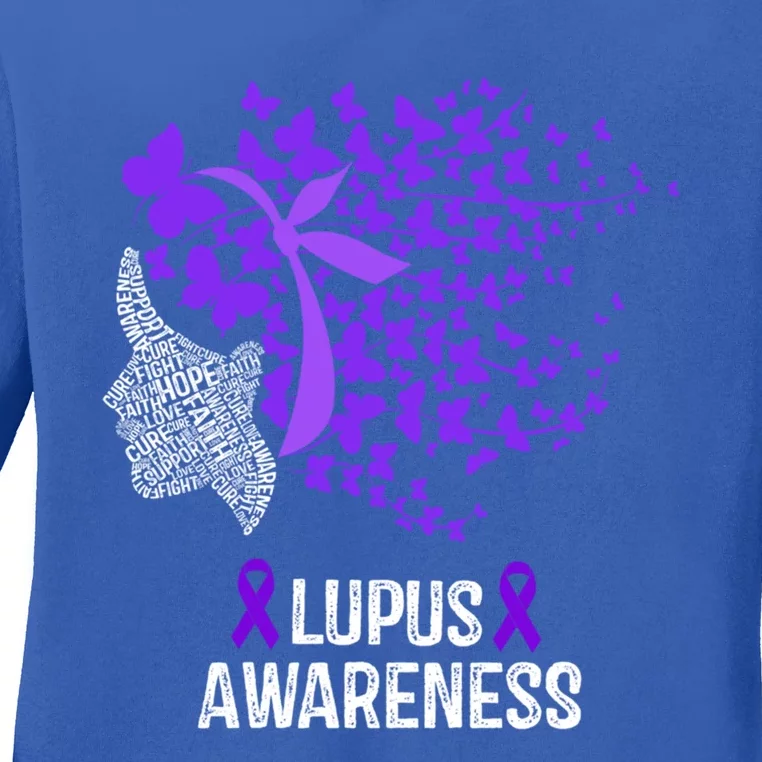 Lupus Awareness Funny Gift Lupus Purple Butterflies Gift Ladies Long Sleeve Shirt