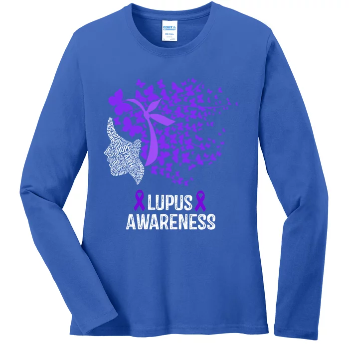 Lupus Awareness Funny Gift Lupus Purple Butterflies Gift Ladies Long Sleeve Shirt