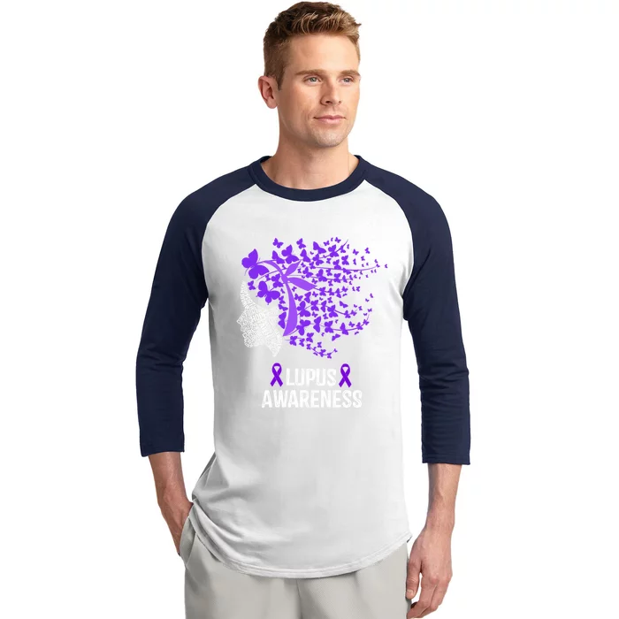 Lupus Awareness Funny Gift Lupus Purple Butterflies Gift Baseball Sleeve Shirt